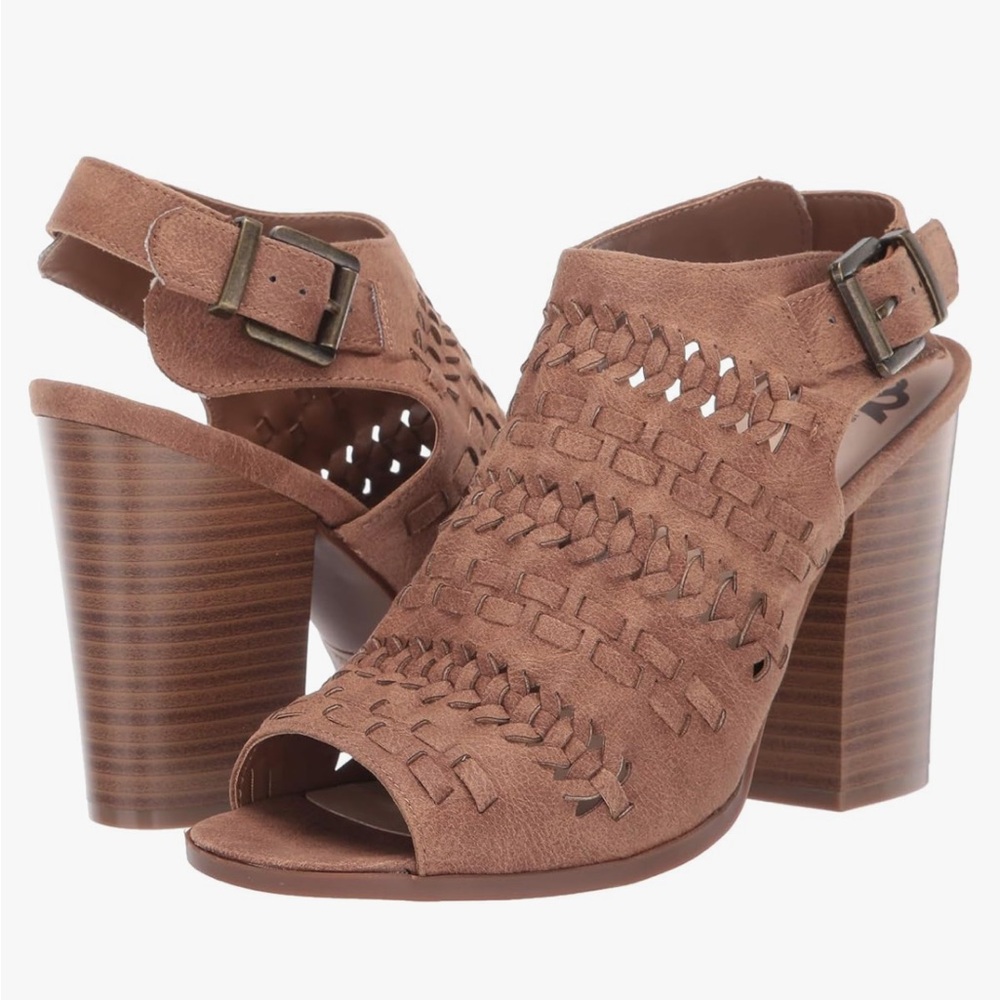 FERGALICIOUS By Fergie Vagabond Heeled Sandal Tan Brown Slingback Size 8.5